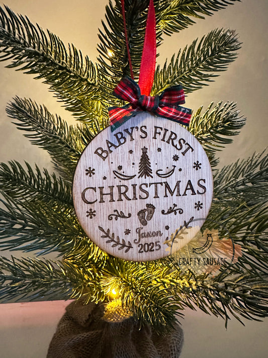 Personalised Baby’s First Christmas Bauble – 2025 Keepsake Ornament with Name