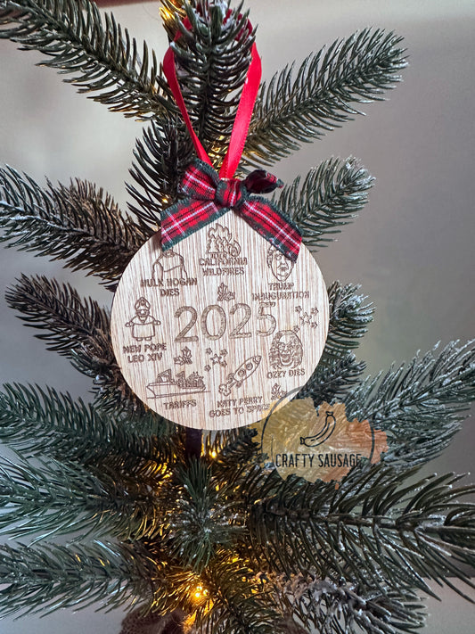 2025 Year in Review Bauble – Funny Christmas Ornament Recapping the Year’s Biggest Moments