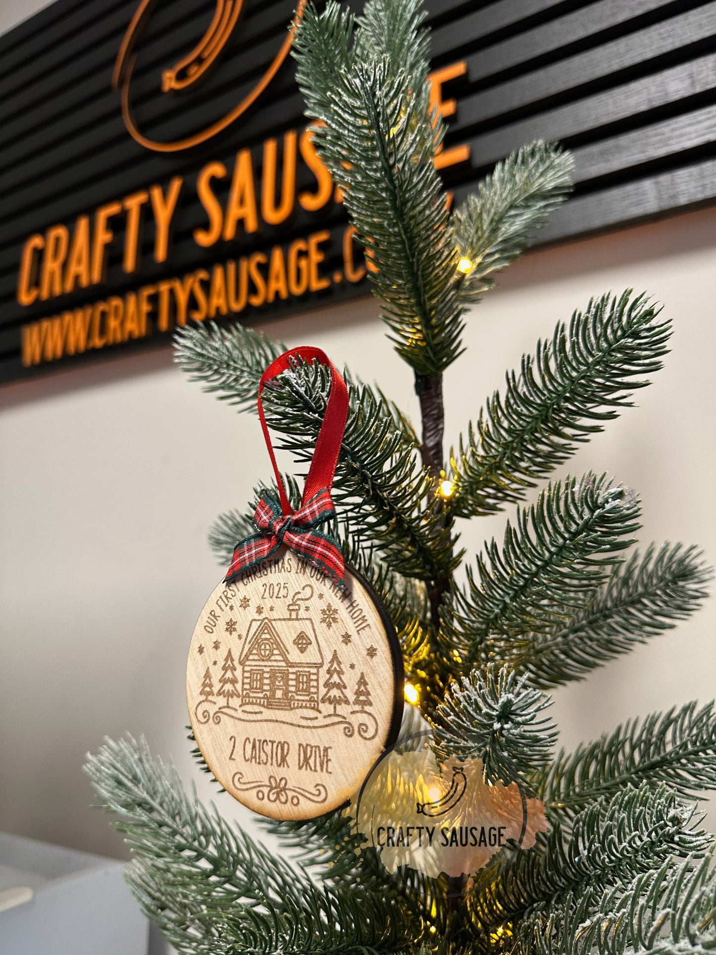 Personalised “Our First Christmas in Our New Home” Wooden Bauble — FSC Certified