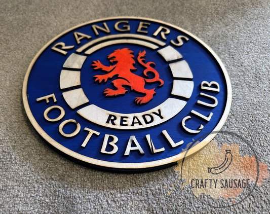 Rangers FC Inspired 3D Wooden Crest – Multi-Layered Football Wall Art – Glasgow Rangers Gift for Him – Ibrox Decor