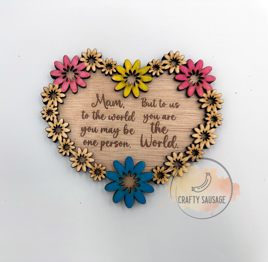 Handcrafted Wooden Mother's Day Plaque | Engraved Sentiment & Hand-Painted Flowers | Thoughtful Gift for Mum