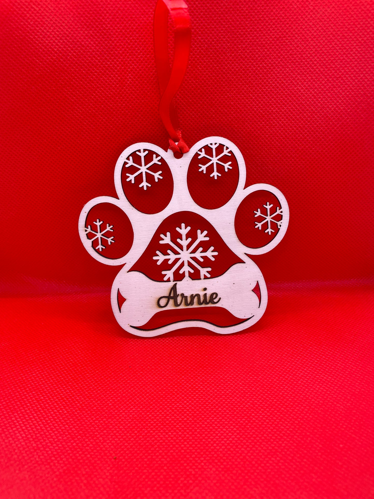 Personalised Dog Paw Print Bauble - Name on Bone