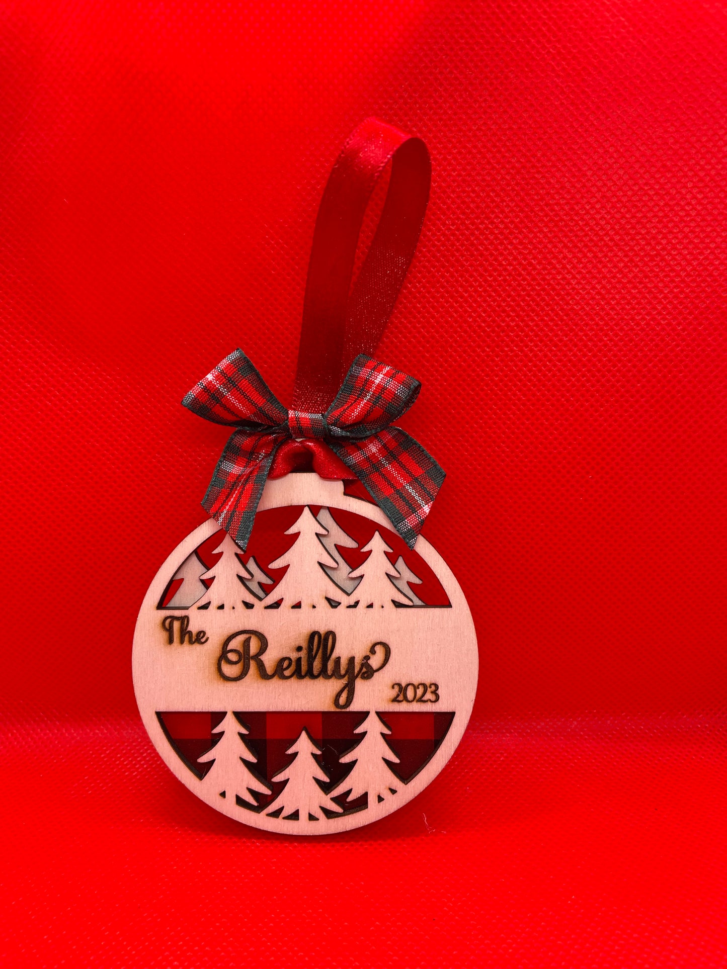Family Name Personalised 3d layered wooden bauble