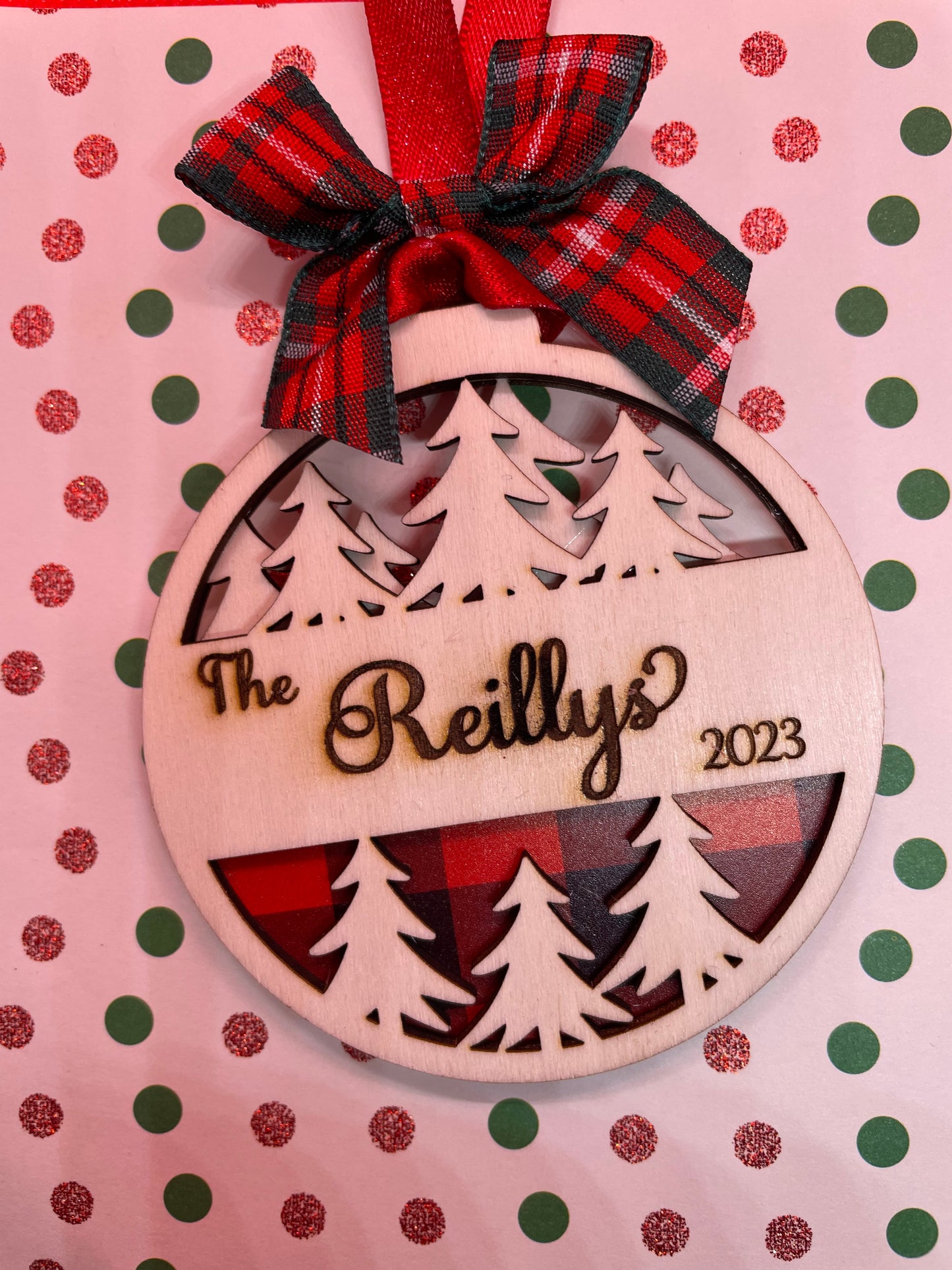 Family Name Personalised 3d layered wooden bauble