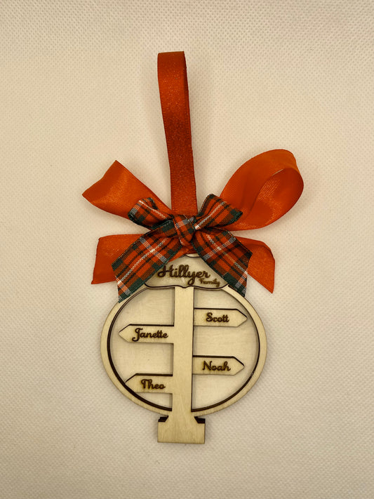 Family Christmas Bauble, North Pole Sign, Personalised Xmas Tree Decoration