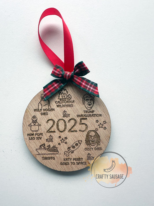 2025 Year in Review Bauble – Funny Christmas Ornament Recapping the Year’s Biggest Moments