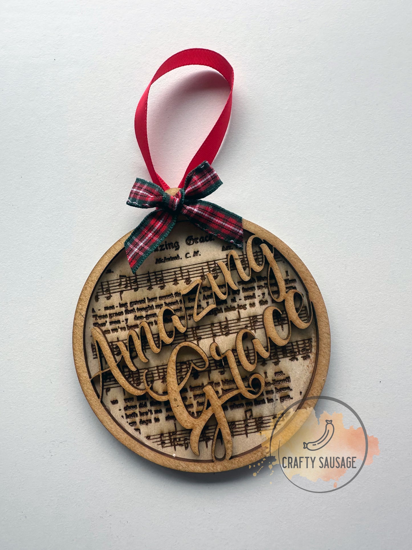 Amazing Grace Bauble – Layered Sheet Music & Lyrics Christmas Ornament – Inspirational Keepsake Gift