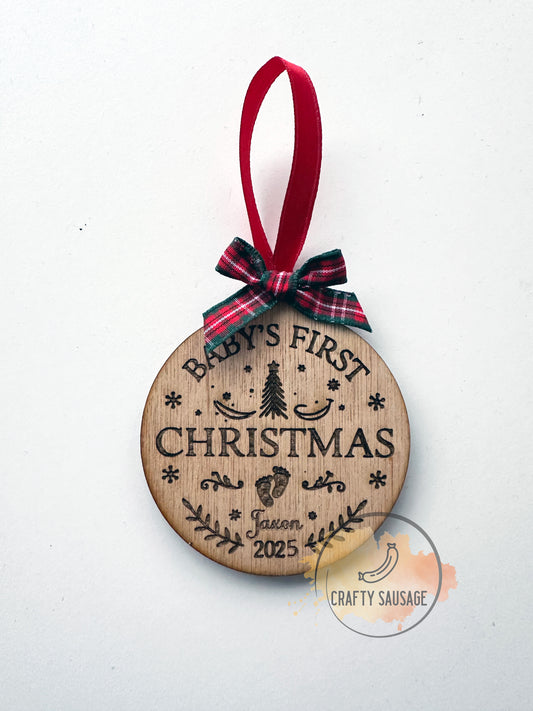 Personalised Baby’s First Christmas Bauble – 2025 Keepsake Ornament with Name