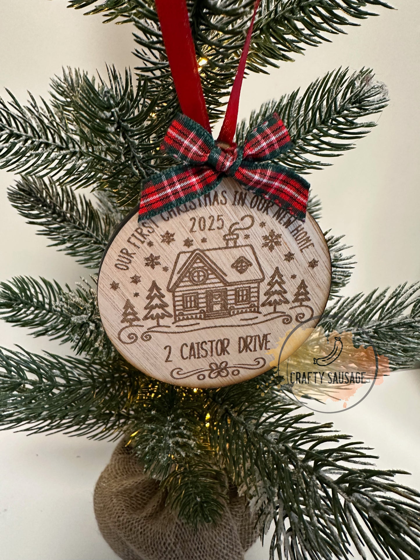 Personalised “Our First Christmas in Our New Home” Wooden Bauble — FSC Certified