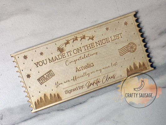 Personalised “Nice List Certificate” from Santa — Wooden Keepsake Ticket (FSC Certified)