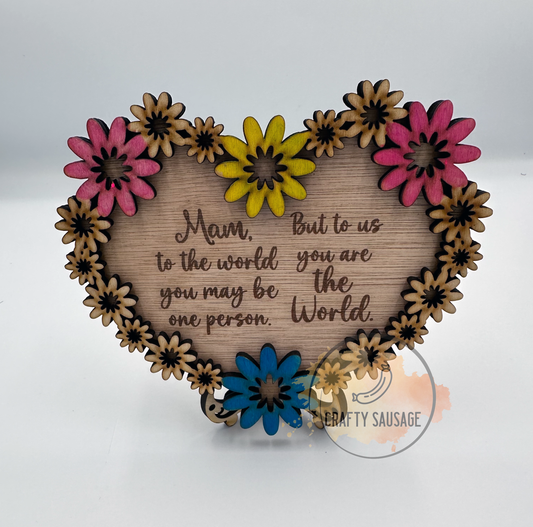 Handcrafted Wooden Mother's Day Plaque | Engraved Sentiment & Hand-Painted Flowers | Thoughtful Gift for Mum