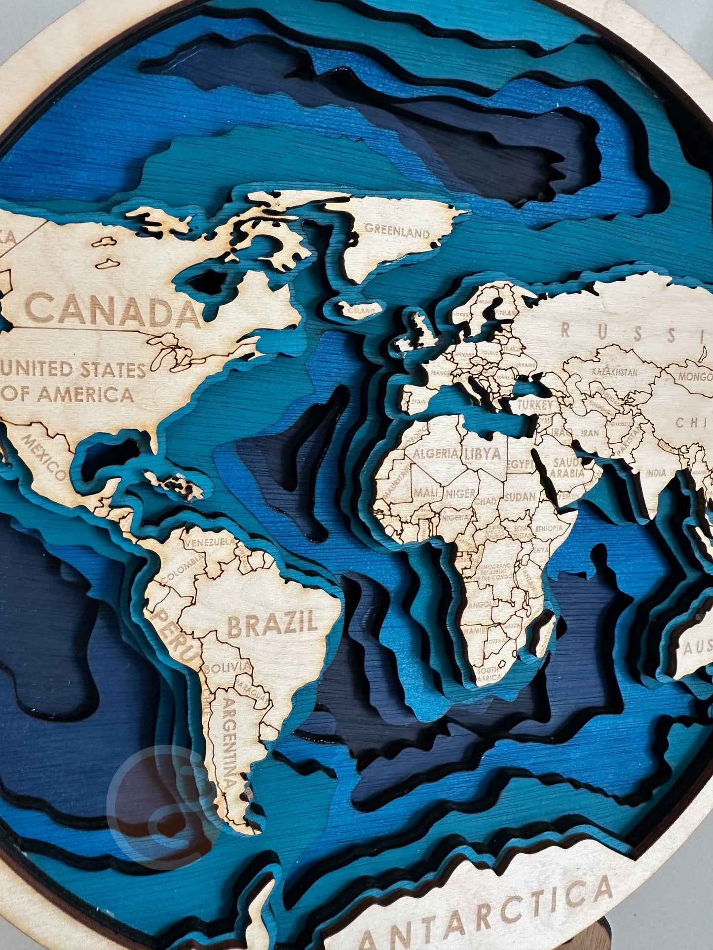 Multi-Layer World Map Plaque