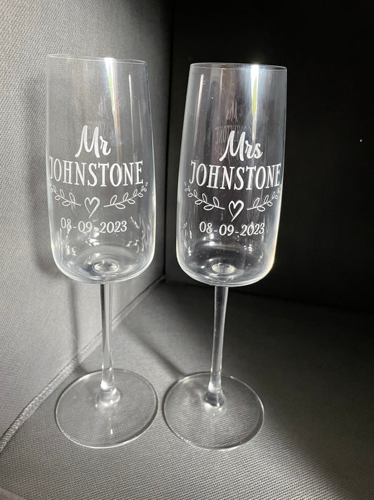 Personalised Champagne Glass, Wedding - Any Name PAIR