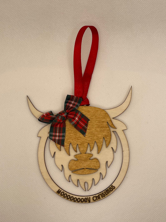 Hamish McCoo - Highland Cow wooden Christmas decoration
