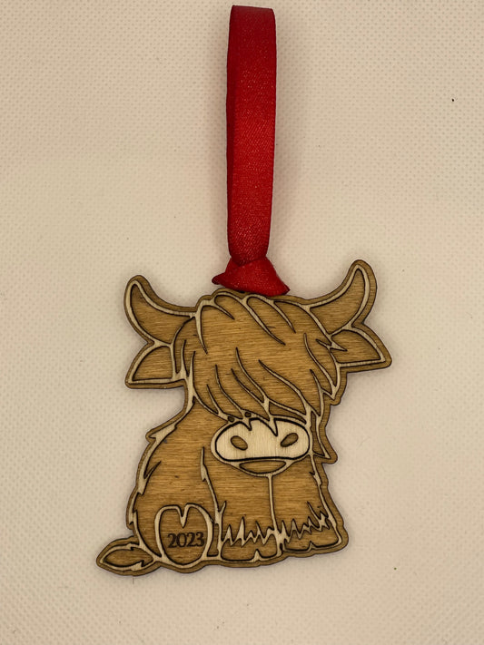 Highland Coo Laser Cut Silhouette 2023 Ornament