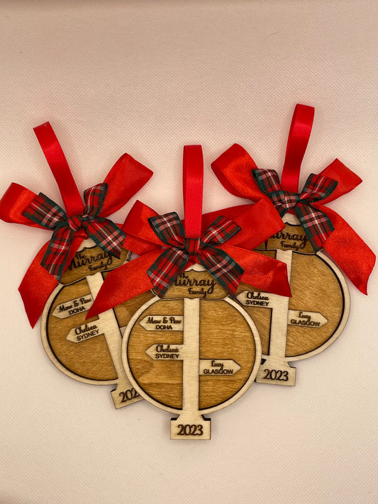 Family Christmas Bauble, North Pole Sign, Personalised Xmas Tree Decoration
