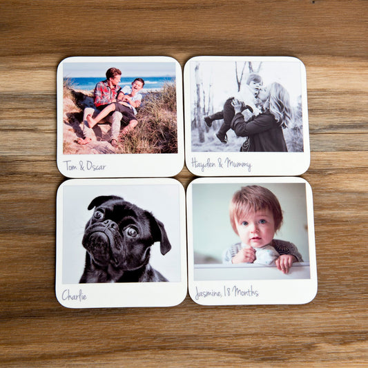 Personalised Photo Coasters - Retro Style Photo Coasters, Custom Photo Mat, Customised Coasters, Great Family Gift